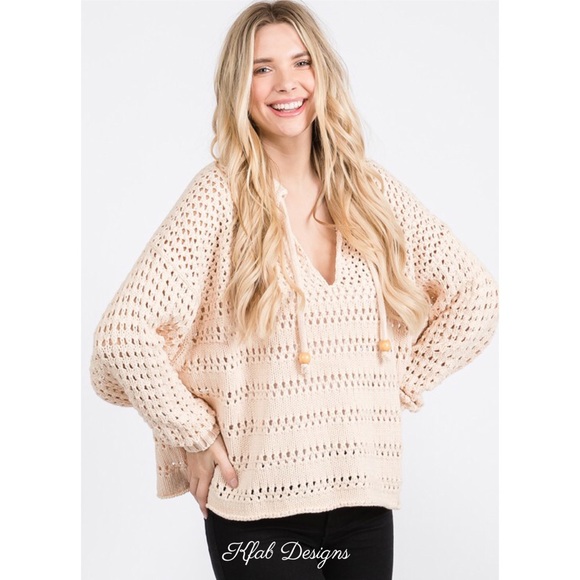 LAST 1! Cream Soft Balloon Sleeve Tie Front Sweater! - Picture 2 of 9